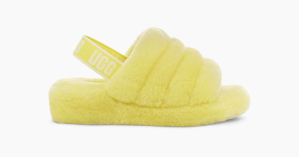 Ugg Slide Womens - Ugg Fluff Yeah Neon Yellow - 386EXLVNY